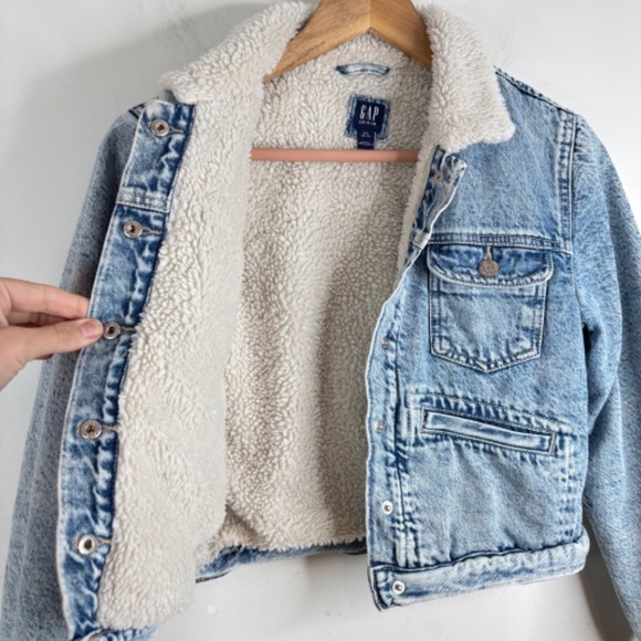 Gap Kids Sherpa Lined Icon Denim Jacket 14-16 Trucker Jacket Heavy Classic Warm - Picture 3 of 12
